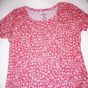Chico’s coral-colored floral print fun tee